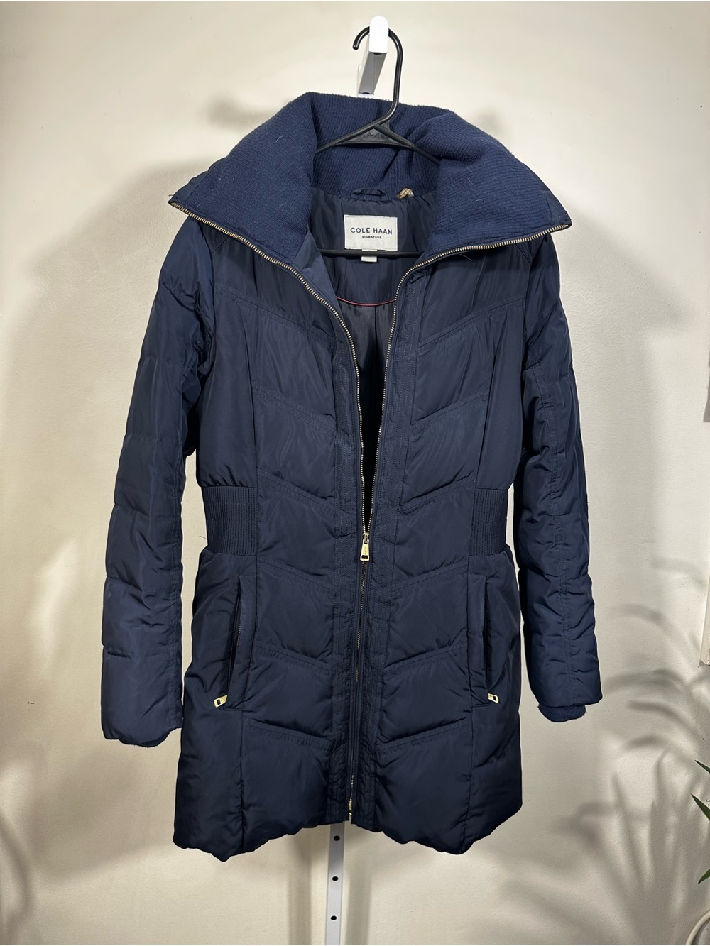 W174. Cole Haan Navy Packable Quilted Puffer Coat